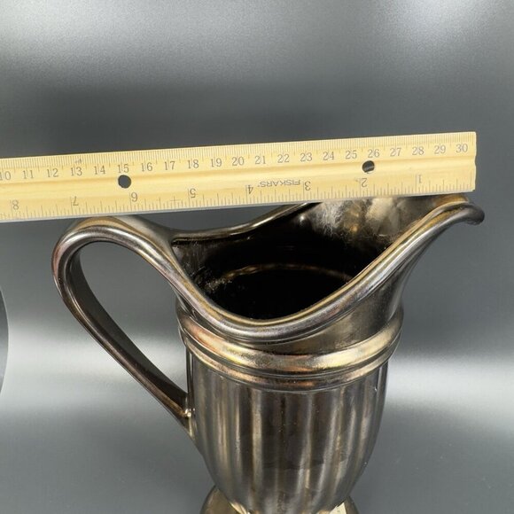 Haeger Art Pottery Bronzed Metallic Glaze Urn Pitcher Footed Vase Vintage - Picture 3 of 16